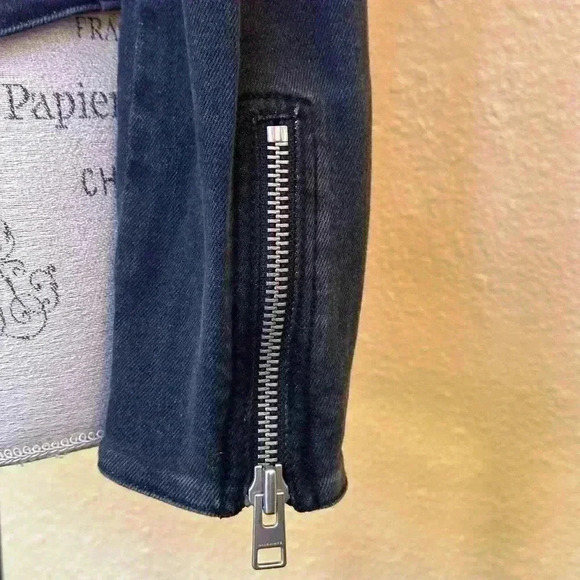 All Saints “Felis Biker” Denim Moto Jacket In Black/Gray Wash Size 6 EUC!! - Picture 7 of 11